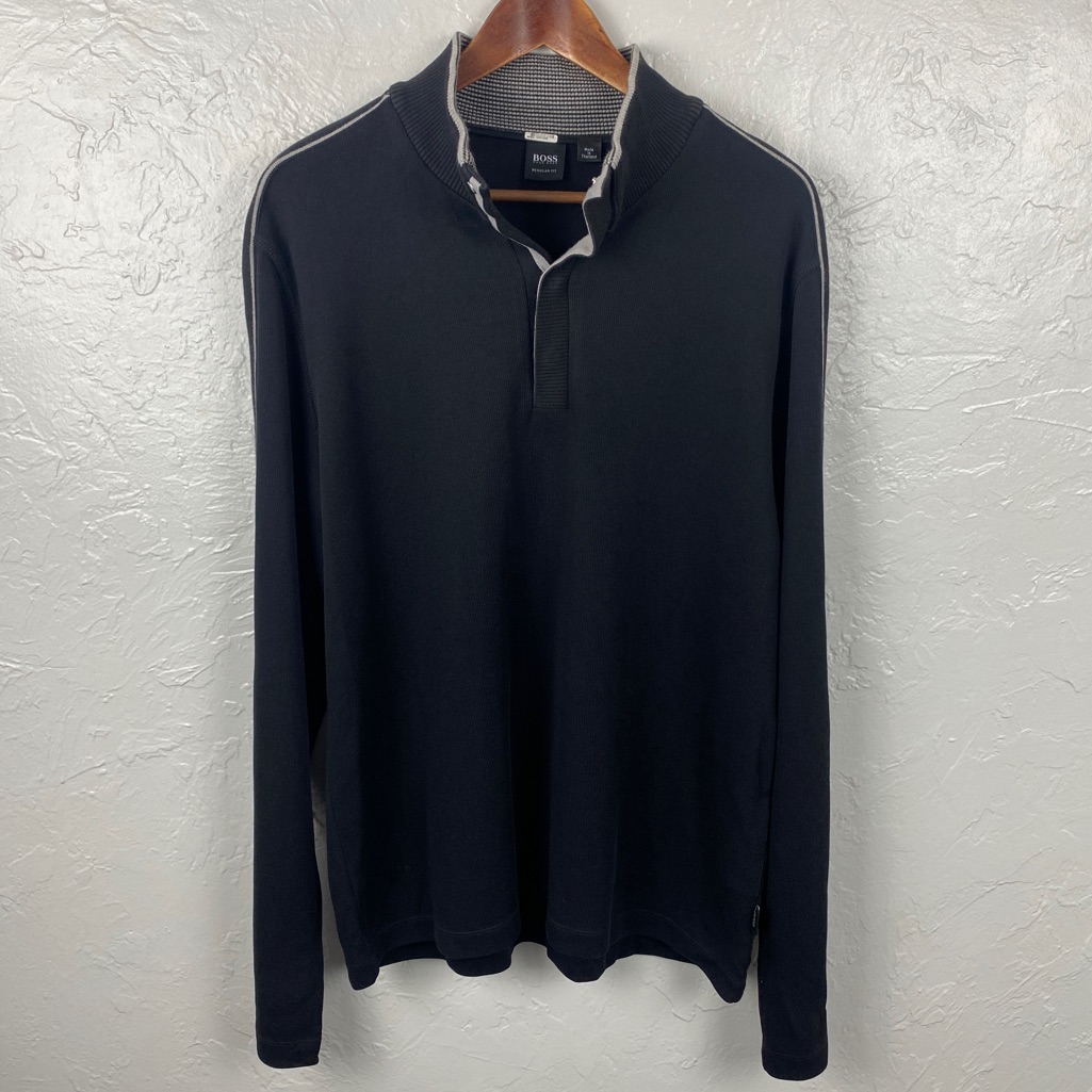 Men’s Hugo Boss 1/4 Snap Pullover Sweater Black Size Xl